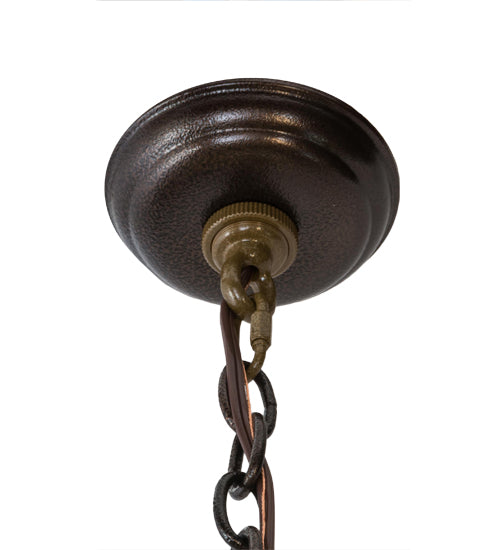 Meyda Lighting Fleur-de-lis 45" 14-Light 2-Tier Mahogany Bronze Inverted Pendant Light With Multi-Colored Shade Glass