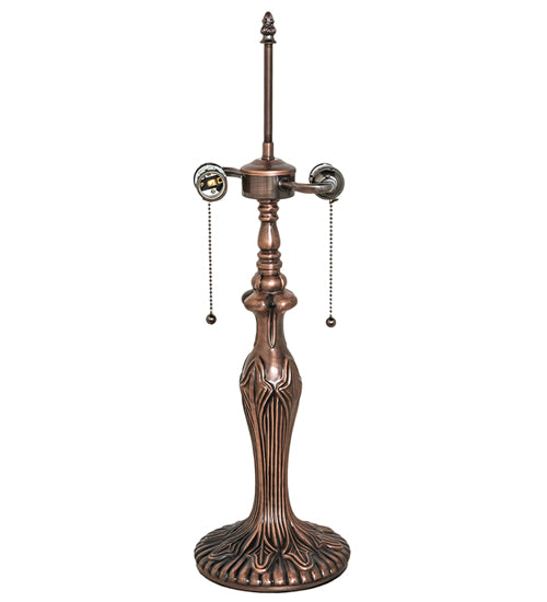 Meyda Lighting Fleur-de-lis 81447 23" 2-Light Mahogany Bronze Table Lamp With Multi-Colored Stained Shade Glass