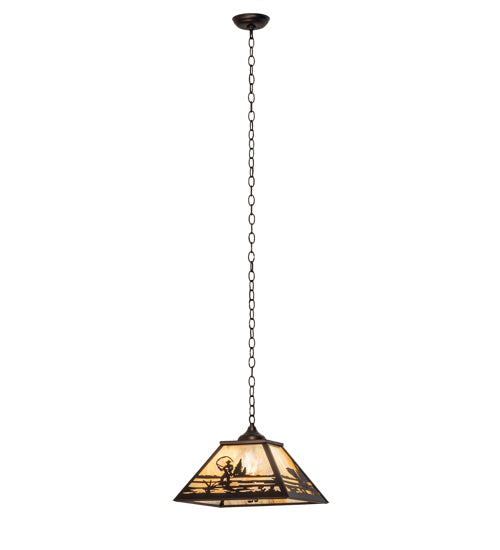 Meyda Lighting Fly Fisherman 23" 3-Light Mahogany Bronze Pendant Light With Beige Iridescent Shade Glass