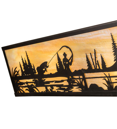 Meyda Lighting Fly Fisherman 31" 4-Light Craftsman Brown Vanity Light With Beige Iridescent Shade Glass