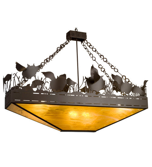 Meyda Lighting Flying Pigs 64" 6-Light Cafe Noir Island Inverted Pendant Light With Honey Art Shade Glass