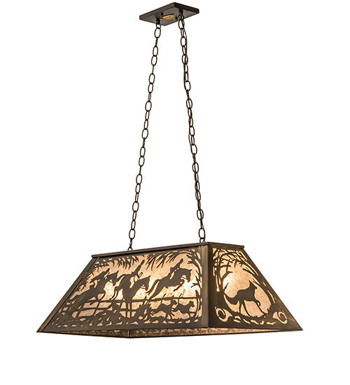 Meyda Lighting Fox Hunt 33" 6-Light Antique Copper Island Pendant Light With Silver Mica Shade Glass