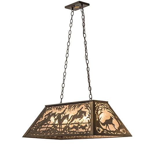 Meyda Lighting Fox Hunt 33" 6-Light Antique Copper Island Pendant Light With Silver Mica Shade Glass