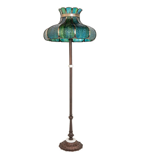 Meyda Lighting Frederick 62" 3-Light Mahogany Bronze Floor Lamp With Blue Green Shade Glass