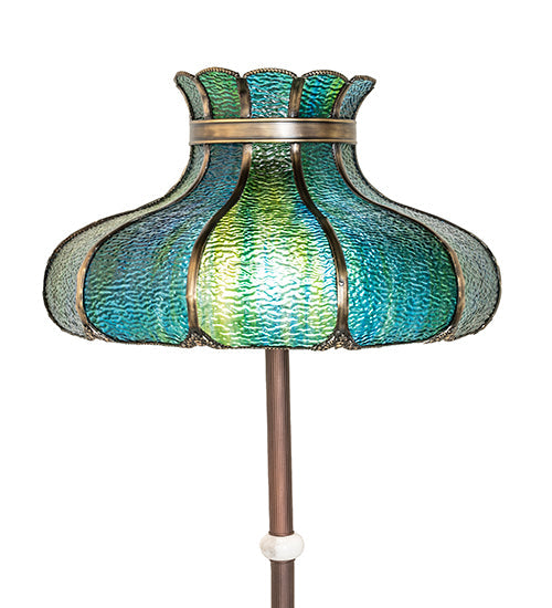 Meyda Lighting Frederick 62" 3-Light Mahogany Bronze Floor Lamp With Blue Green Shade Glass