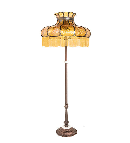 Meyda Lighting Frederick 62" 3-Light Mahogany Bronze Floor Lamp With Iridized Amber Art Shade Glass