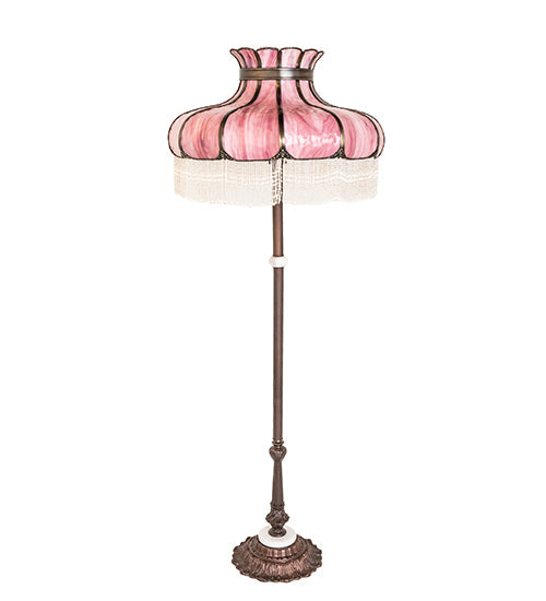 Meyda Lighting Frederick 62" 3-Light Mahogany Bronze Floor Lamp With Pink & White Shade Glass