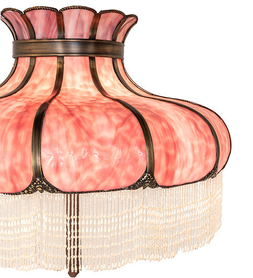 Meyda Lighting Frederick 62" 3-Light Mahogany Bronze Floor Lamp With Pink & White Shade Glass