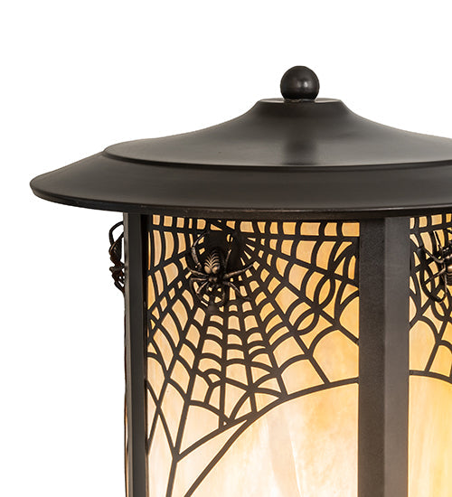 Meyda Lighting Fulton 10" Craftsman Brown On Brass Spider Web Outdoor Post Mount Light With Beige Iridescent Shade Glass