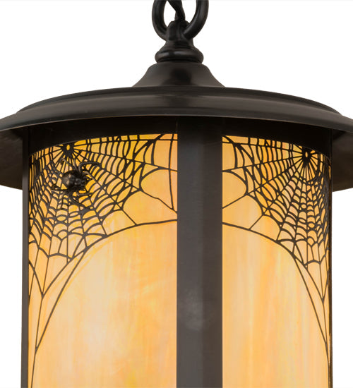 Meyda Lighting Fulton 10" Craftsman Brown Pendant Light With Beige Iridescent Shade Glass