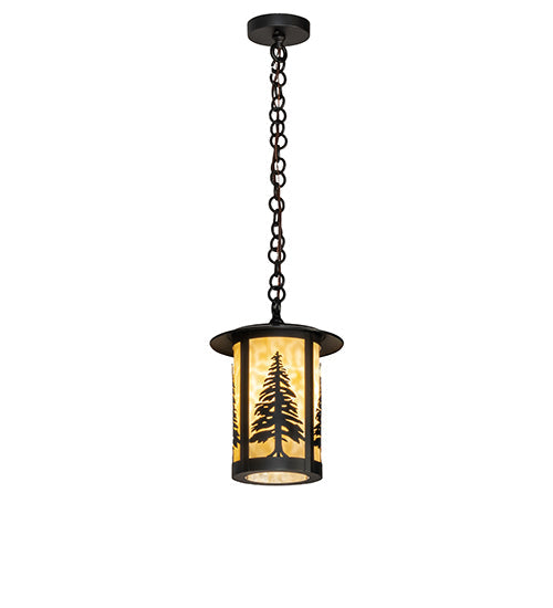 Meyda Lighting Fulton 10" Craftsman Brown Tall Pines Mini Pendant Light With Beige Art Shade Glass