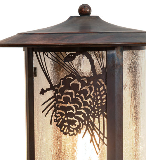 Meyda Lighting Fulton 10" Vintage Copper Winter Pine Outdoor Pier Mount Light With Clear Seeded Shade Glass