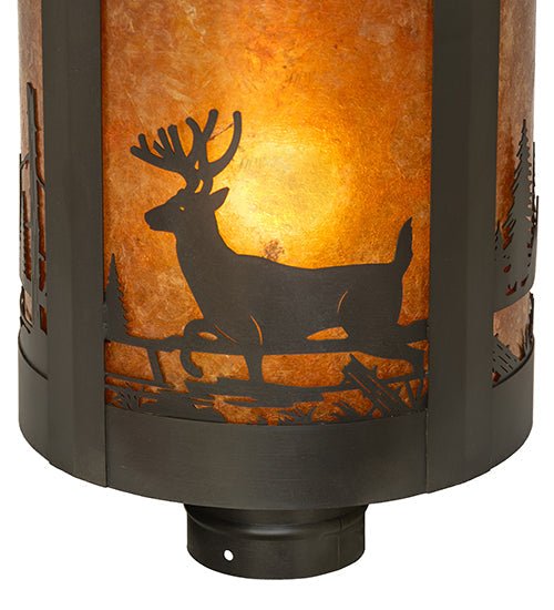 Meyda Lighting Fulton 12" Craftsman Brown Deer Creek Post Mount Light With Amber Mica Shade Glass