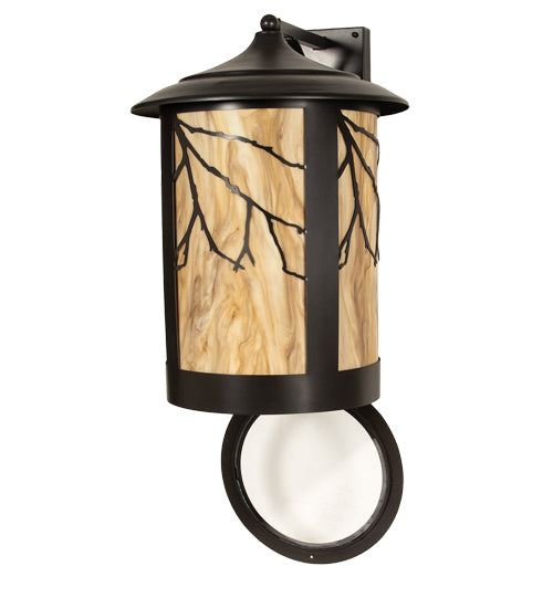 Meyda Lighting Fulton 16" 2-Light Craftsman Brown & Oil Rubbed Bronze Branches Solid Mount Wall Sconce With Travertine Idalight & Clear Shade Glass