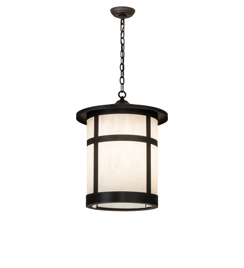 Meyda Lighting Fulton 18" Craftsman Brown & Timeless Bronze Pendant Light With White Shade Glass