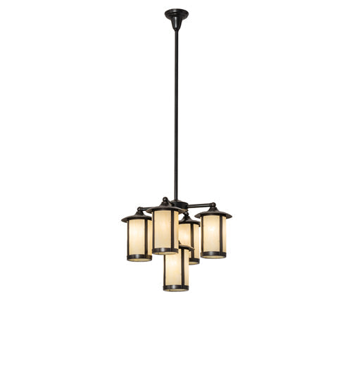 Meyda Lighting Fulton 24" 5-Light Craftsman Brown Chandelier With Beige Botticino Idalight Shade