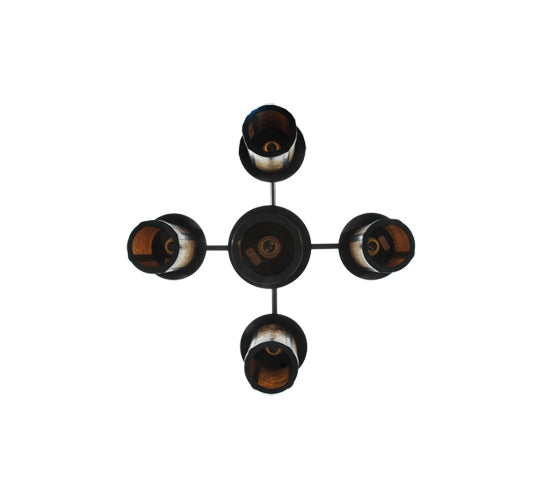 Meyda Lighting Fulton 31" 5-Light Craftsman Brown Prime Chandelier With Amber Mica Shade Glass