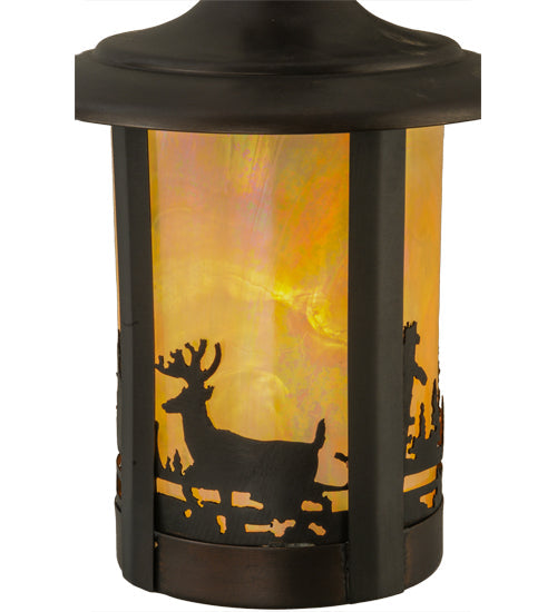 Meyda Lighting Fulton 6" Craftsman Brown Deer Creek Hanging Wall Sconce With Beige Iridescent Shade Glass