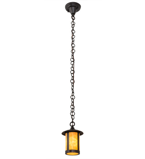 Meyda Lighting Fulton 6" Craftsman Brown Prime Mini Pendant Light With Beige Art Shade Glass