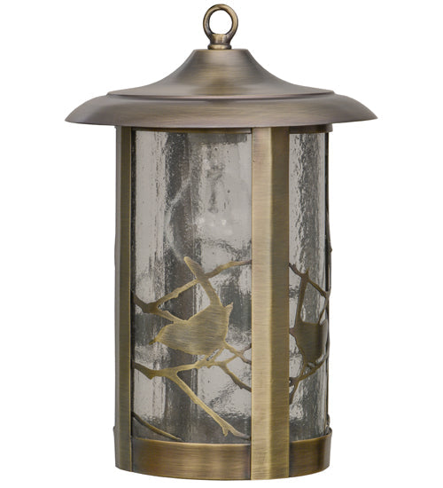 Meyda Lighting Fulton 8" Antique Brass Song Bird Frame With Clear Seeded Shade Glass