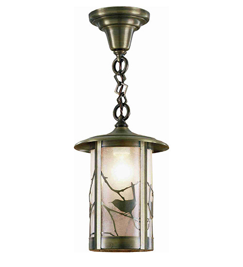 Meyda Lighting Fulton 8" Antique Brass Song Bird Mini Pendant Light With Clear Seeded Shade Glass
