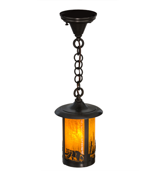 Meyda Lighting Fulton 8" Craftsman Brown Bear Creek Pendant Light With Honey Art Shade Glass