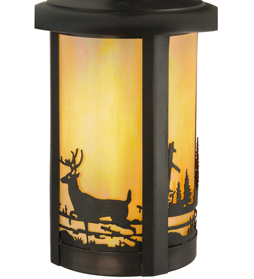 Meyda Lighting Fulton 8" Craftsman Brown Deer Creek Hanging Wall Sconce With Beige Iridescent Shade Glass