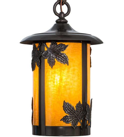 Meyda Lighting Fulton 8" Craftsman Brown Maple Leaf Pendant Light With Honey Art Shade Glass