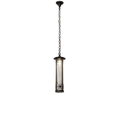 Meyda Lighting Fulton 8" Craftsman Brown Song Bird Pendant Light With Clear Seeded Wissmach Shade Glass