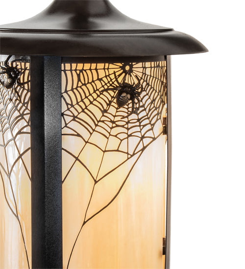 Meyda Lighting Fulton 8" Craftsman Brown Spider Web Hanging Wall Sconce With Beige Iridescent Shade Glass