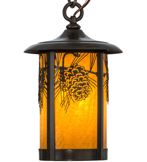 Meyda Lighting Fulton 8" Craftsman Brown Winter Pine Pendant Light With Honey Art Shade Glass