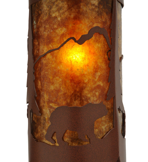 Meyda Lighting Fulton 8" Rust Lone Bear Pendant Light With Amber Mica Shade Glass