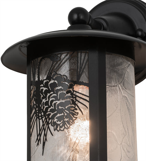 Meyda Lighting Fulton 8" Solar Black Winter Pine Solid Mount Wall Sconce With Clear Shade Glass