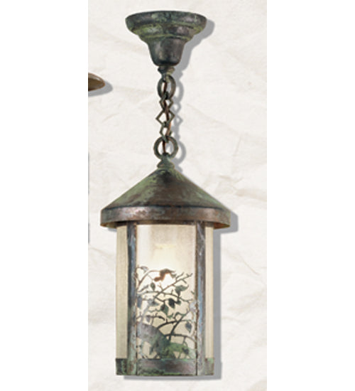 Meyda Lighting Fulton 8" Verdigris Apple Branch Mini Pendant Light With Clear Seeded Shade Glass