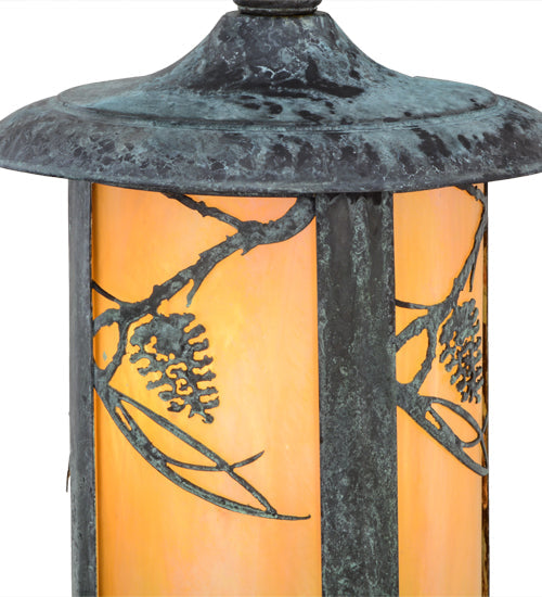 Meyda Lighting Fulton 8" Verdigris Whispering Pines Hanging Wall Sconce With Beige Iridescent Shade Glass