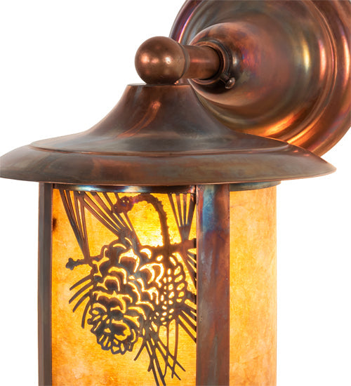 Meyda Lighting Fulton 8" Vintage Copper Winter Pine Solid Mount Wall Sconce With Amber Mica Shade Glass