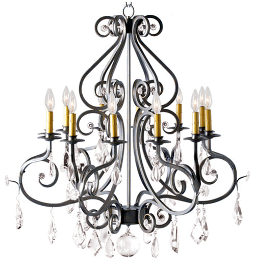 Meyda Lighting Gia 32" 12-Light Blackened Pewter Chandelier With Amber Faux Candlelight