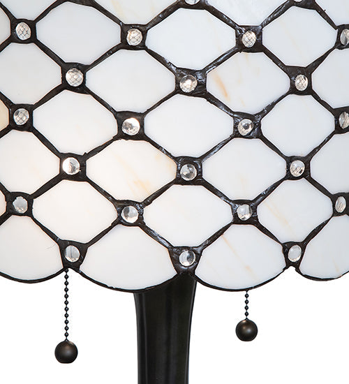 Meyda Lighting Giacomo 21" 2-Light Mahogany Bronze Table Lamp With Beige & Clear Shade Glass