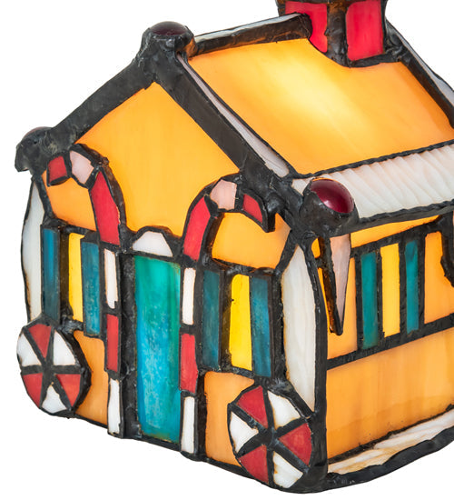 Meyda Lighting Gingerbread House 5" Accent Table Lamp With Multi-Colored Shade Glass