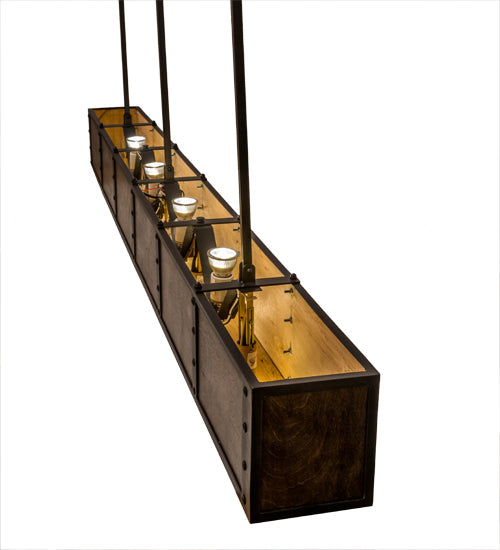 Meyda Lighting Giradeau 72" 9-Light LED Textured Black Wood Beam Island Pendant Light With Dark Walnut Wood Shade