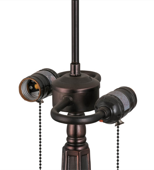 Meyda Lighting Glasgow Bungalow 25" 2-Light Mahogany Bronze Table Lamp With Multi-Colored Shade Glass