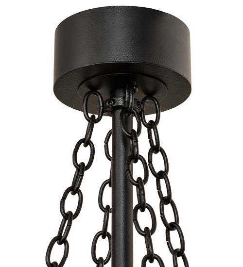 Meyda Lighting Golden Forge 44" 8-Light Black Satin Wrought Iron Chandelier With Silver Mica Shade Glass and Fan