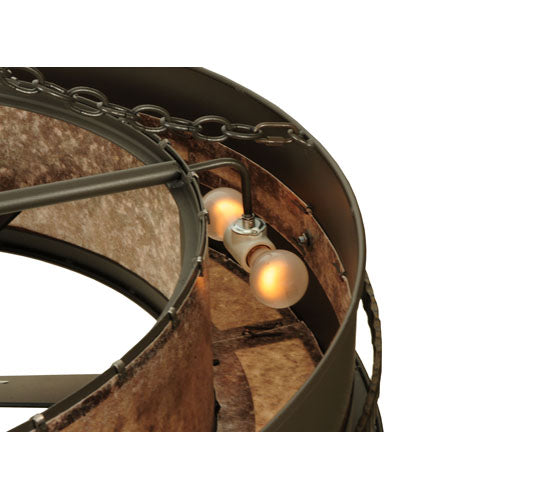 Meyda Lighting Golden Forge 44" 8-Light Dark Roast/Antique Copper Chandelier With Amber Mica Shade Glass and Black Fan