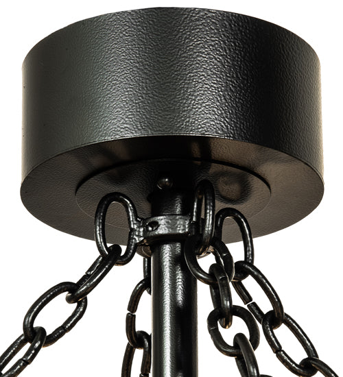Meyda Lighting Golden Forge 45" 8-Light Black Satin Wrought Iron Chandelier With Silver Mica Shade Glass and Fan