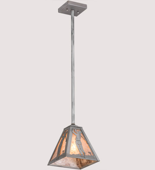 Meyda Lighting Golf 11" Industrial Steel Pendant Light With Silver Mica Shade Glass
