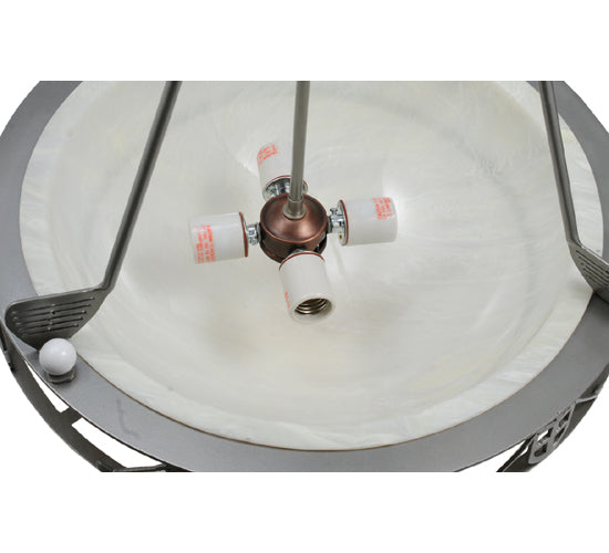 Meyda Lighting Golf 20" 4-Light Nickel Inverted Pendant Light With Creme Carrare Acrylic Shade Glass