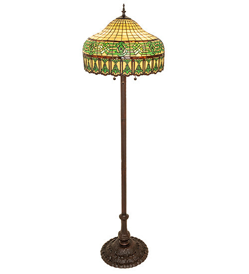 Meyda Lighting Gorham 62" 3-Light Mahogany Bronze Floor Lamp With Multi-Colored Shade Glass