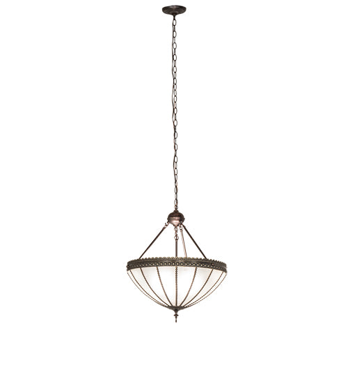 Meyda Lighting Gothic 20" 3-Light Craftsman Brown Highlights Inverted Pendant Light With Frosted Seeded Shade Glass