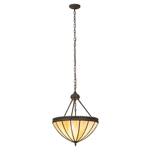 Meyda Lighting Gothic 20" 3-Light Dark Roast Inverted Pendant Light With Beige Iridescent Shade Glass