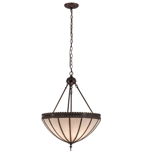 Meyda Lighting Gothic 21" 3-Light Craftsman Brown Inverted Pendant Light With White Art Shade Glass